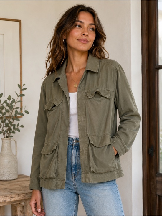 Treasure & Bond Jackets & Blazers - Treasure and bond Olive Utility Jacket for Women Casual Lightweight Field Coat M